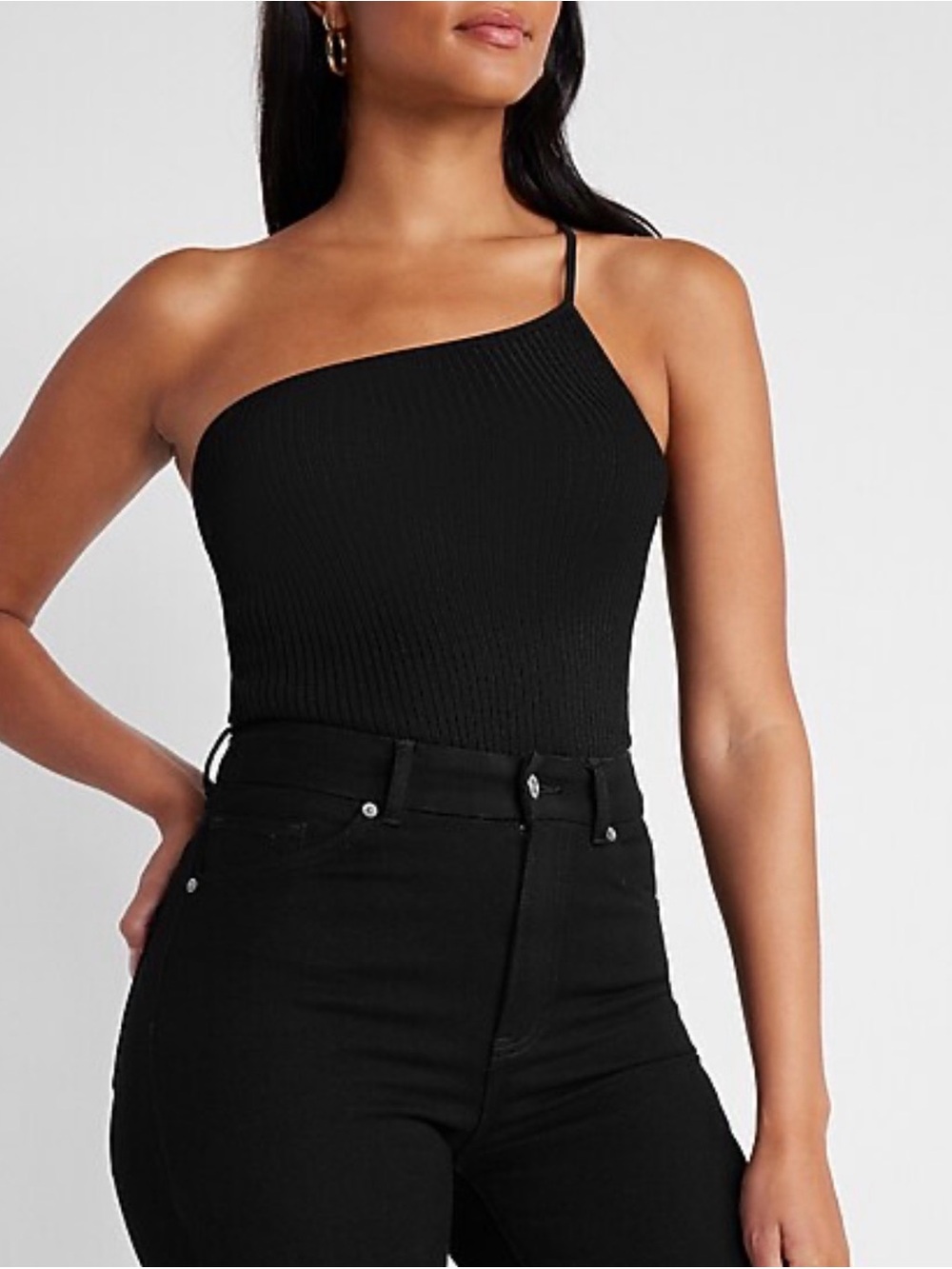 Express Ribbed One-Shoulder Bodysuit NWT